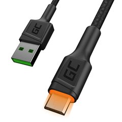 Кабель Green Cell USB -A - MicroUSB Orange Led 200 см с поддержкой ультра -зарядки QC3.0 Быстрая зарядка цена и информация | Кабели для телефонов | pigu.lt