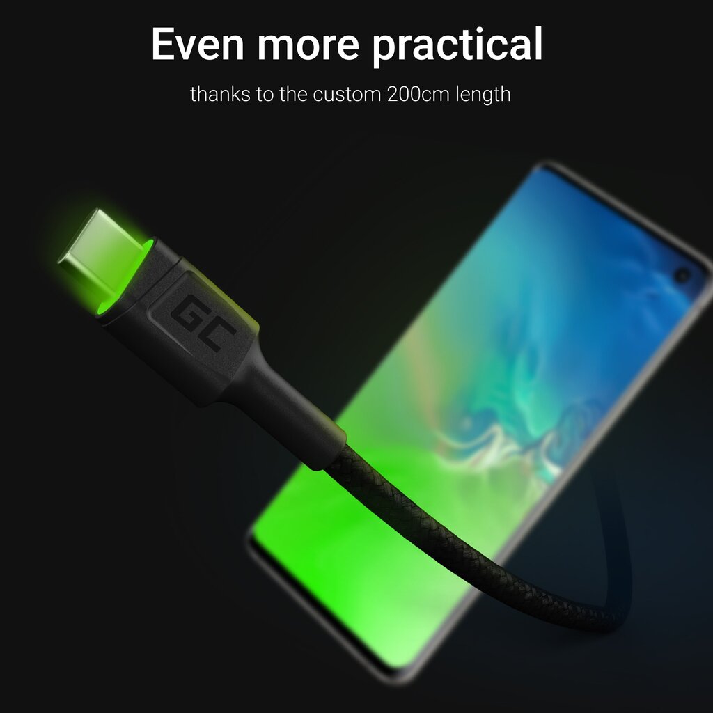 Green Cell KABGC13, USB - USB-C, 2m цена и информация | Laidai telefonams | pigu.lt