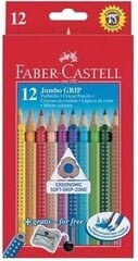 Spalvoti akvareliniai pieštukai Faber-Castell Grip Jumbo, tribriauniai, 12 spalvų, kaina ir informacija | Kanceliarinės prekės | pigu.lt