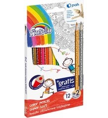 Карандаши цветные трехгранные SUPER SOFT, Fiorello, 12+2 шт. цена и информация | Принадлежности для рисования, лепки | pigu.lt