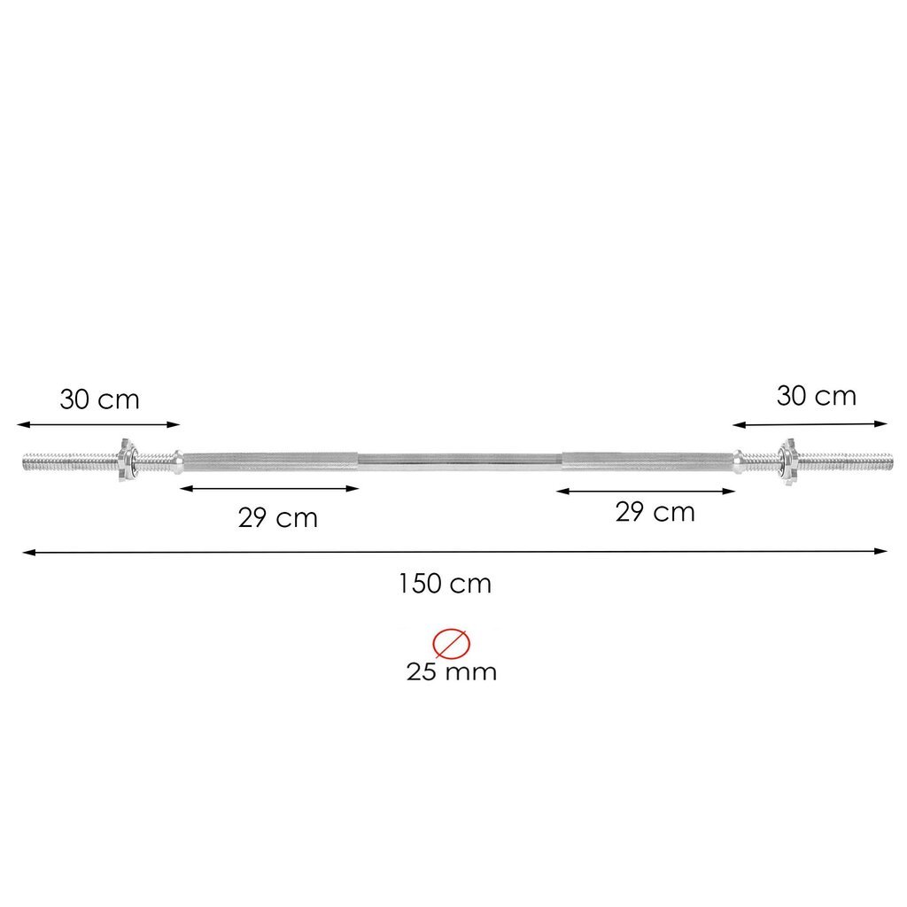 Fitneso svarmenų strypas Springos FA1048 150 cm 25mm kaina ir informacija | Svoriai, svarmenys, štangos | pigu.lt