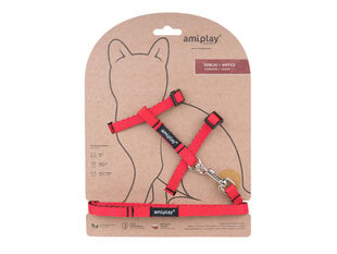 Amiplay komplektas katei Twist Red S: nailoninės kačių petnešos su pavadėliu kaina ir informacija | Pavadėliai, antkakliai, petnešos katėms | pigu.lt