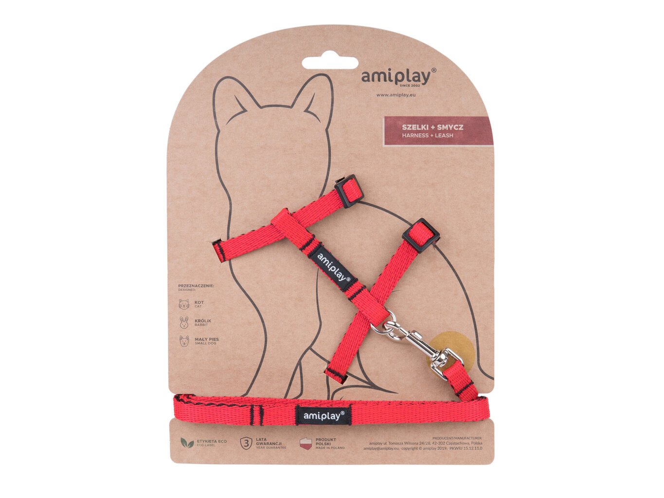 Amiplay komplektas katei Twist Red M: nailoninės kačių petnešos su pavadėliu kaina ir informacija | Pavadėliai, antkakliai, petnešos katėms | pigu.lt