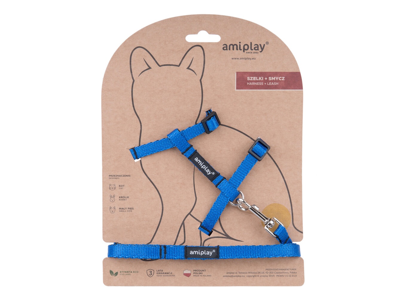 Amiplay komplektas katei Twist Blue M: nailoninės kačių petnešos su pavadėliu kaina ir informacija | Pavadėliai, antkakliai, petnešos katėms | pigu.lt