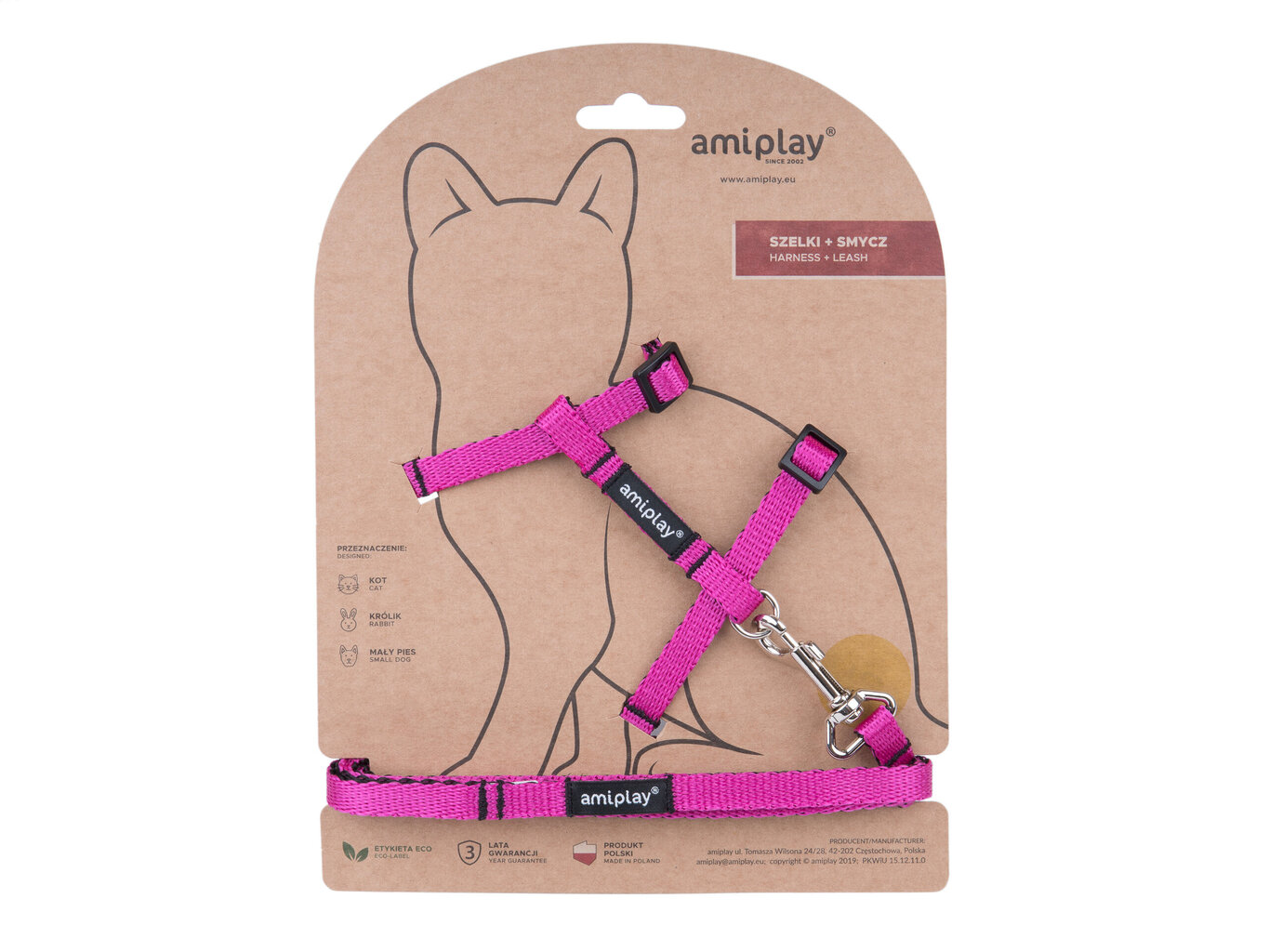 Amiplay komplektas katei Twist Pink M: nailoninės kačių petnešos su pavadėliu цена и информация | Pavadėliai, antkakliai, petnešos katėms | pigu.lt