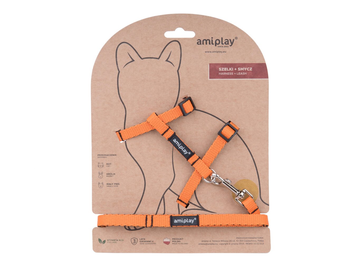 Amiplay komplektas katei Twist Orange M: nailoninės kačių petnešos su pavadėliu kaina ir informacija | Pavadėliai, antkakliai, petnešos katėms | pigu.lt