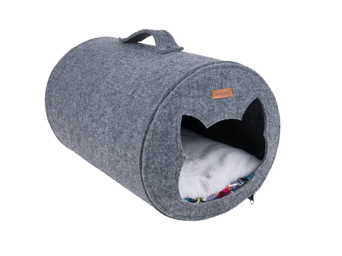 Amiplay guolis-būda Hygge Tunnel Quick Grey, 31x46x31 cm kaina ir informacija | Guoliai, pagalvėlės | pigu.lt