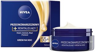 Naktinis viedo kremas nuo raukšlių Nivea Anti-wrinkle + Revitalizing 55+, 50 ml kaina ir informacija | Veido kremai | pigu.lt