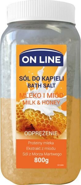 Atpalaiduojanti vonios druska On Line pienas ir medus, 800 g цена и информация | Dušo želė, aliejai | pigu.lt