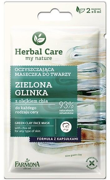 Valomoji veido kaukė su žaliuoju moliu Farmona Herbal Care 2 x 5 ml цена и информация | Veido kaukės, paakių kaukės | pigu.lt