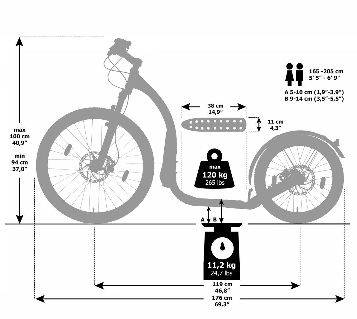 Paspirtukas Kickbike Cross Max20HD, pilkas цена и информация | Paspirtukai | pigu.lt