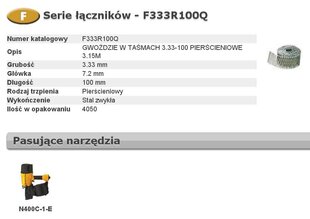 Vinys Bostitch F333R100Q, 3,33x100mm, 4050 vnt. kaina ir informacija | Tvirtinimo detalės | pigu.lt