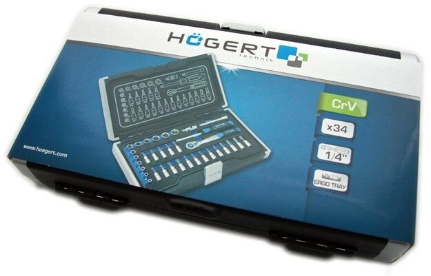 Hogert įrankių komplektas 1/4'' / 34 dalių - HT1P464 kaina ir informacija | Mechaniniai įrankiai | pigu.lt