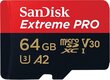 Atminties kortelė SanDisk Extreme Pro microSDXC 64GB 170/90 MB/s A2 C10 V30 kaina ir informacija | Atminties kortelės telefonams | pigu.lt