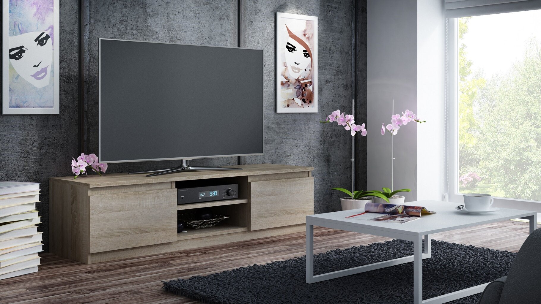 TV staliukas Malwa 140, ąžuolo spalvos kaina ir informacija | TV staliukai | pigu.lt