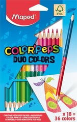 Цветные карандаши MAPED "Color`Peps" DUO 18 штуки FSC цена и информация | Принадлежности для рисования, лепки | pigu.lt