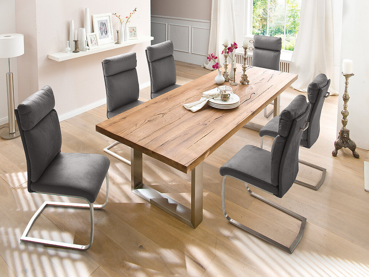 Valgomojo stalas MC Akcent Castello, 200x100 cm, rudas/sidabrinis kaina ir informacija | Virtuvės ir valgomojo stalai, staliukai | pigu.lt