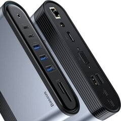 Adapteris Baseus CAHUB-BG0G SD/micro SD, 3 x USB 3.0, 2 x USB-C, Audio, PD, PC, 2 x USB 2.0, VGA, HDMI, DC kaina ir informacija | Adapteriai, USB šakotuvai | pigu.lt