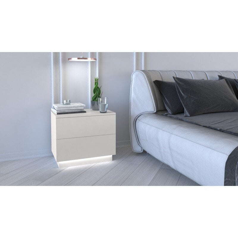 Naktinė spintelė su LED apšvietimu Sela S2, balta kaina ir informacija | Spintelės prie lovos | pigu.lt
