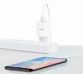 USAMS T21 USB 2A Travel Charger + Lightning Data Cable, White цена и информация | Зарядные устройства для телефонов | pigu.lt