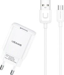 USAMS T21 USB 2A Travel Charger + Lightning Data Cable, White цена и информация | Зарядные устройства для телефонов | pigu.lt