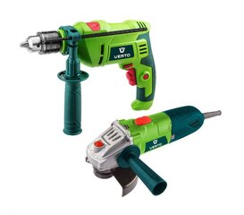 Verto 52G106 Power Tool Kit Impact Drill + Angle Grinder 500W kaina ir informacija | Šlifuokliai | pigu.lt