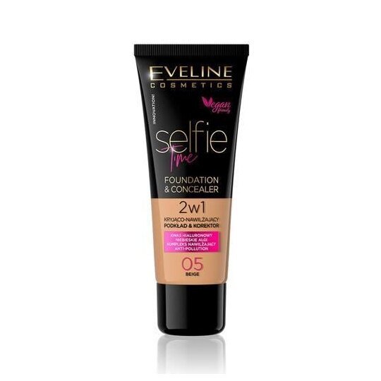 Makiažo pagrindas Eveline Selfie Time 2w1, 05 Beige, 30 ml цена и информация | Makiažo pagrindai, pudros | pigu.lt