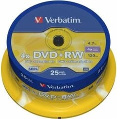 Verbatim 43489, 4,7GB, DVD+RW kaina ir informacija | USB laikmenos | pigu.lt