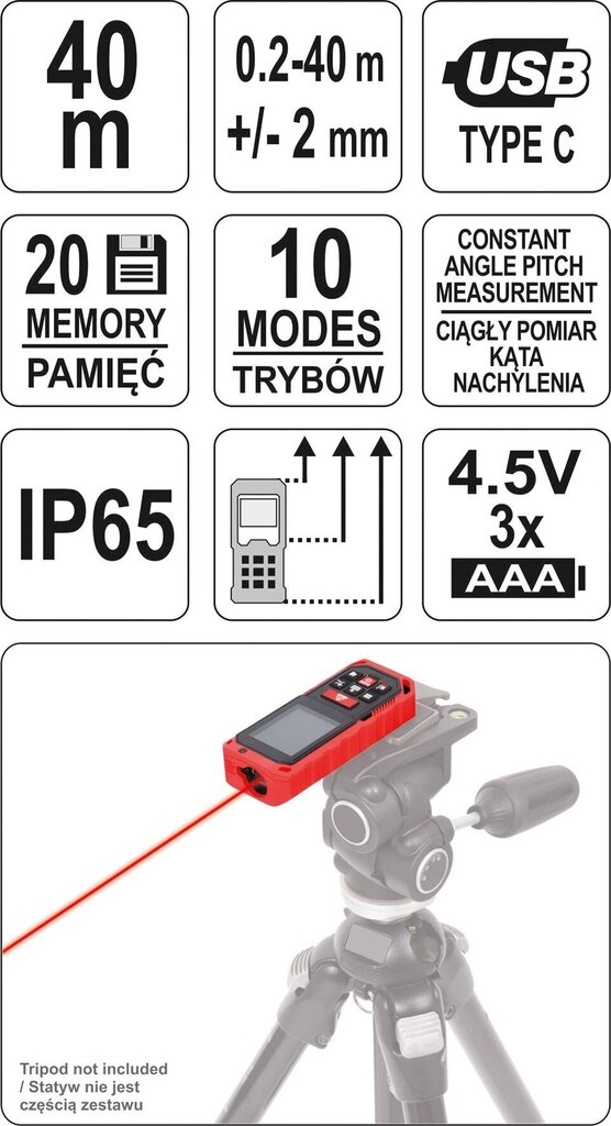 Lazerinis atstumų matuoklis Yato (YT-73126) kaina ir informacija | Mechaniniai įrankiai | pigu.lt