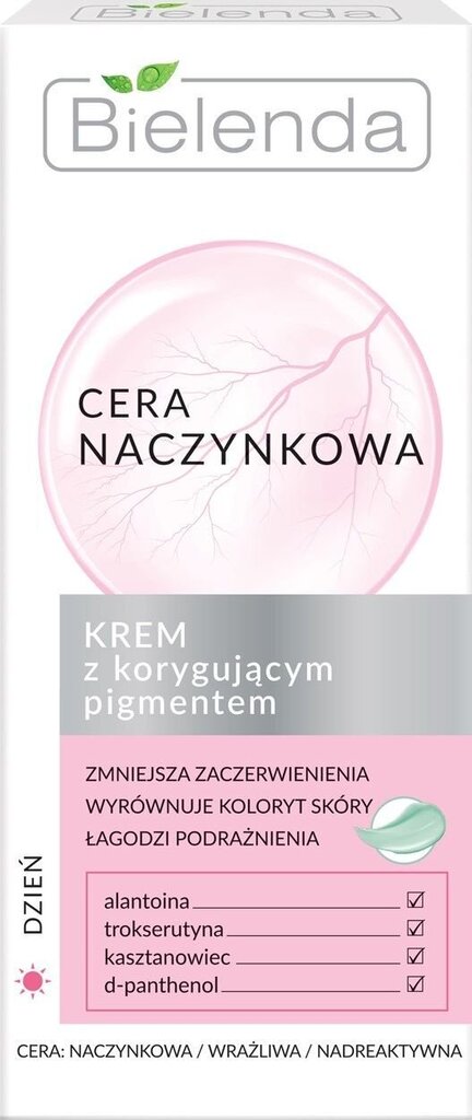 Veido kremas kuperozinei odai Bielenda Couperose Sensitive Skin Cream With Corrective Pigment, 50ml kaina ir informacija | Veido kremai | pigu.lt