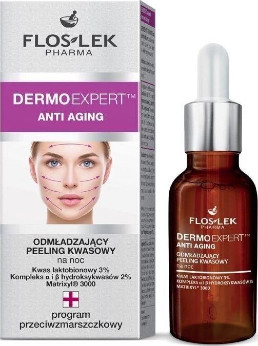 Naktinis rūgštinis veido šveitiklis Floslek Pharma Dermo Expert Anti Aging 30 ml kaina ir informacija | Veido prausikliai, valikliai | pigu.lt