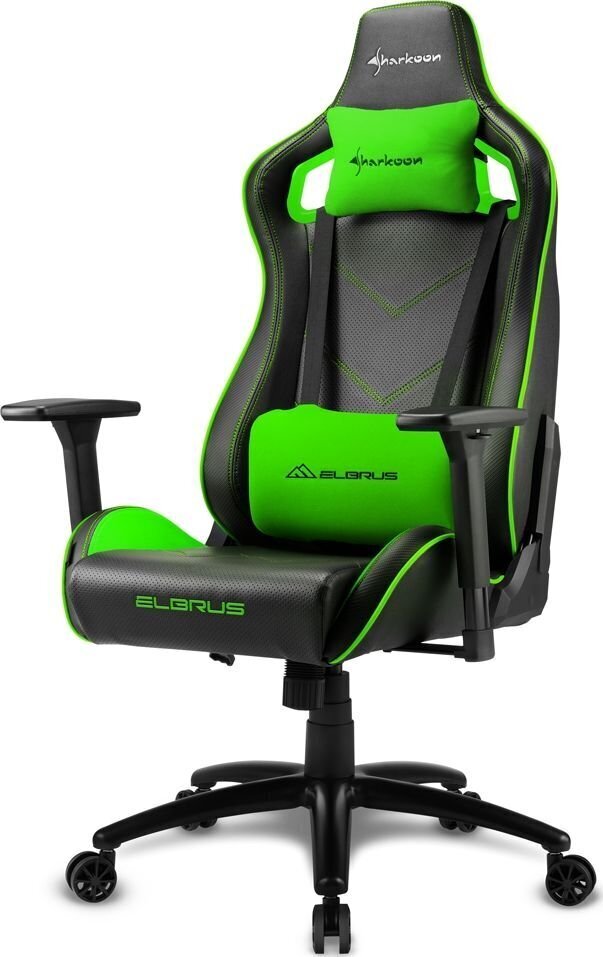 Žaidimų kėdė Sharkoon Elbrus 2, juoda/žalia kaina ir informacija | Biuro kėdės | pigu.lt