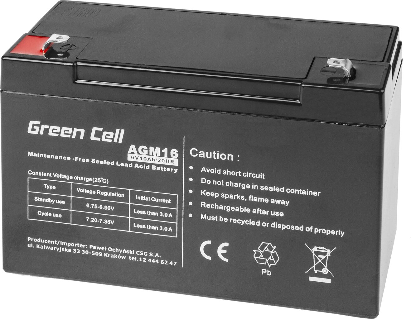 Green Cell AGM VRLA 6V 10AH be priežiūros, be aliarmo sistemos, kasos, žaislai цена и информация | Akumuliatoriai | pigu.lt