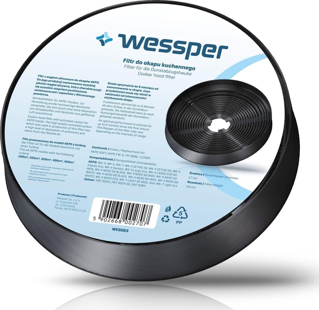 Wessper WES063 kaina ir informacija | Gartraukių filtrai | pigu.lt