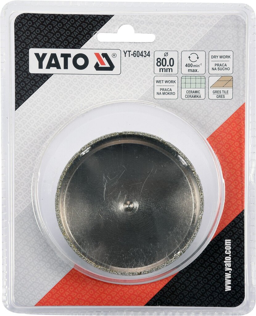 Deimantinė gręžimo karūnėlė Yato Ø 80 mm (YT-60434) kaina ir informacija | Mechaniniai įrankiai | pigu.lt