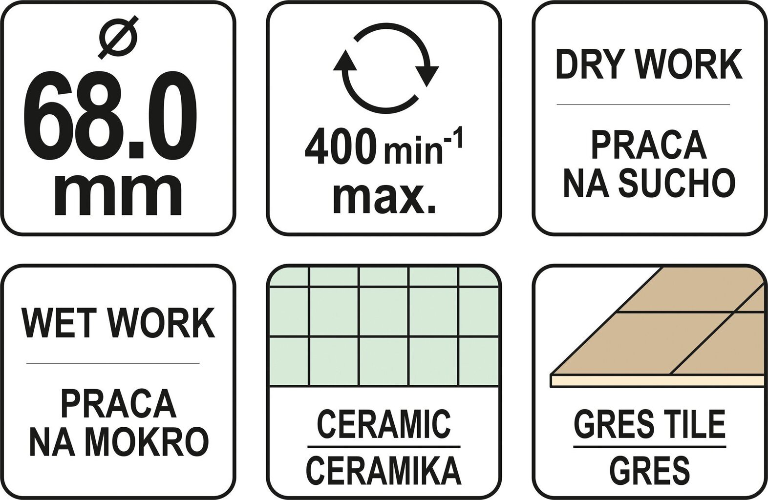 Deimantinė gręžimo karūnėlė Yato Ø 68 mm (YT-60433) kaina ir informacija | Mechaniniai įrankiai | pigu.lt