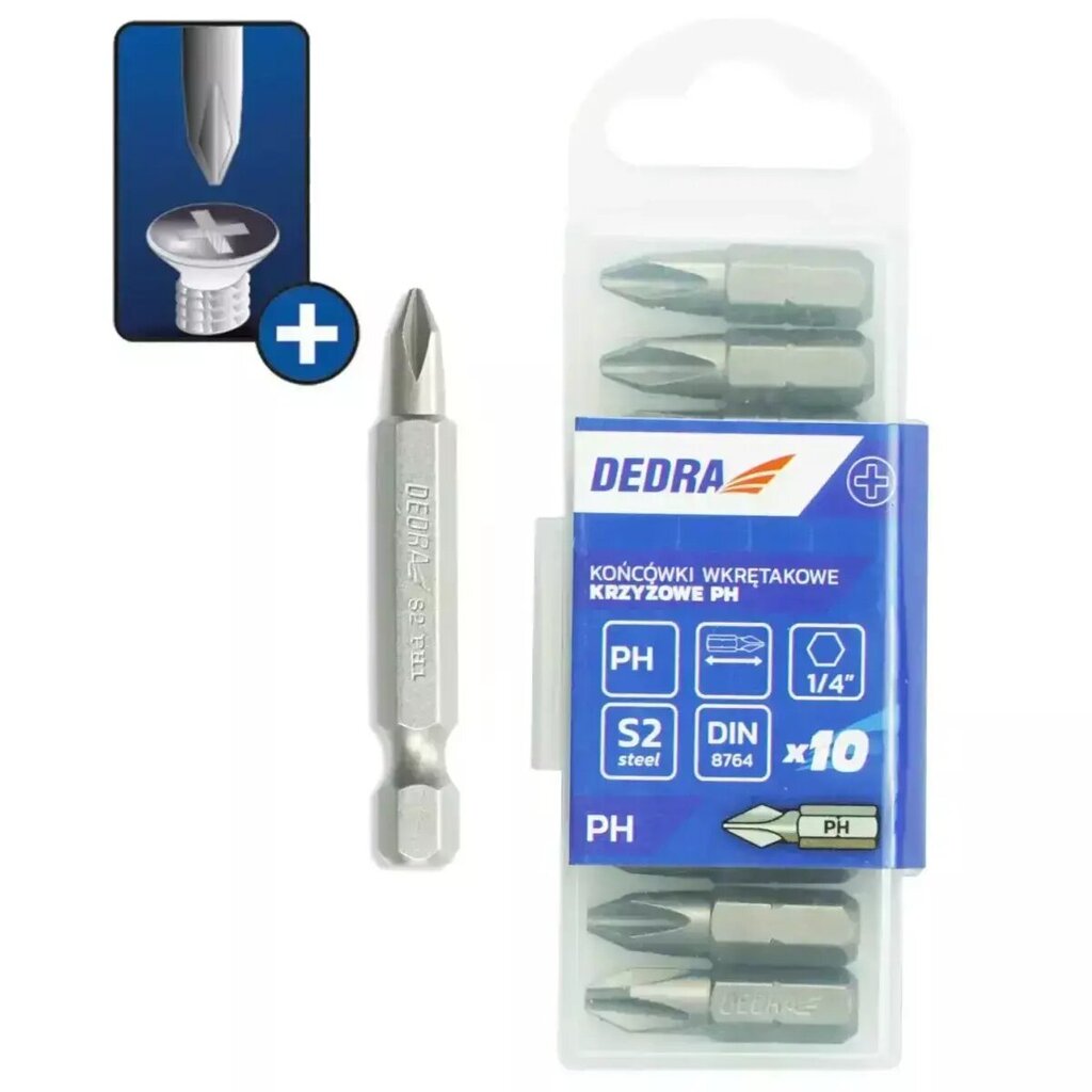 Atsuktuvo antgaliai Phillips PH2x50mm, 10vnt. kaina ir informacija | Mechaniniai įrankiai | pigu.lt