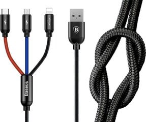 Кабель Baseus 3w1 iPhone micro USB USB-C 3.5A Three Primary 30cm CAMLT-ASY01 цена и информация | Кабели для телефонов | pigu.lt