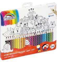Spalvoti pieštukai FIORELLO Super Soft, metalinėje dėžutėje, 24 spalvų kaina ir informacija | Piešimo, tapybos, lipdymo reikmenys | pigu.lt