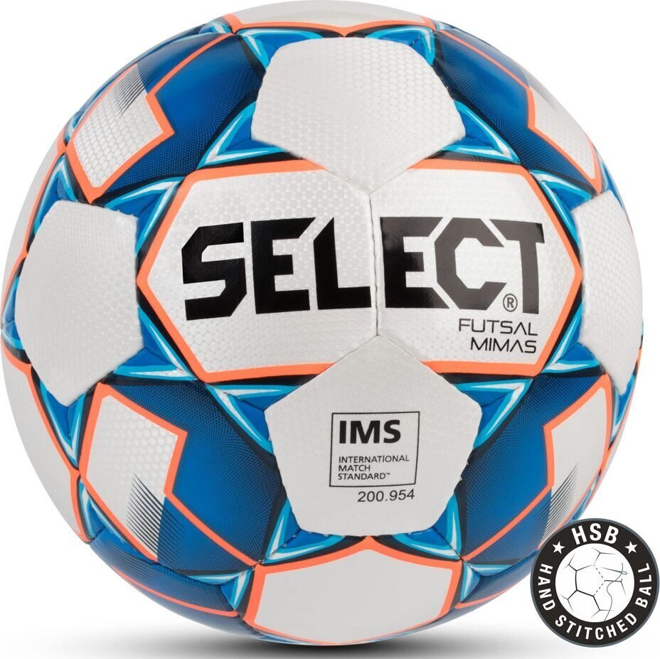 Futbolo kamuolys Select Futsal Mimas IMS, baltas/mėlynas, 4 dydis kaina ir informacija | Futbolo kamuoliai | pigu.lt