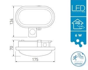 GTV LED šviestuvas DELTA ,6W ,IP54, 4000 K, LD-DELOW6WC-NB kaina ir informacija | Sieniniai šviestuvai | pigu.lt