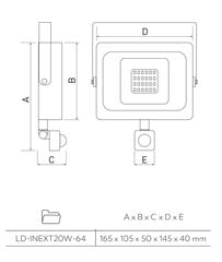 GTV LED 20Вт уличный прожектор iNEXT с датчиком движения LD-INEXT20W-64 цена и информация | Фонарики, прожекторы | pigu.lt