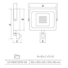 GTV LED 30Вт уличный прожектор iNEXT с датчиком движения LD-INEXT30W-64 цена и информация | Фонарики, прожекторы | pigu.lt