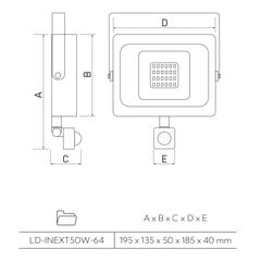 GTV LED 50Вт уличный прожектор iNEXT с датчиком движения LD-INEXT50W-64 цена и информация | Фонарики, прожекторы | pigu.lt