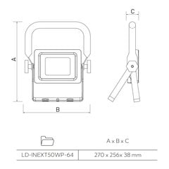 Переносной/стоячий светодиодный прожектор iNEXT 50W 4000лм, IP65, 120°, 6400K, черный LD-INEXT50WP-64 цена и информация | Фонарики, прожекторы | pigu.lt