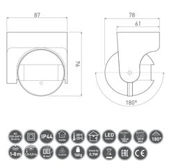 Датчик движения микроволновый GTV CM-1 - AE-CM1000-00, белый цена и информация | Датчики | pigu.lt