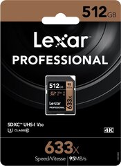 Lexar 512GB 633X Professional SDXC UHS-1 цена и информация | Карты памяти для телефонов | pigu.lt