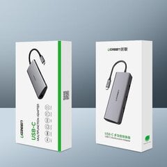 Концентратор Ugreen CM179 USB-C - HDMI 4K, 3x USB 3.0, Type-C, RJ45, SD, Micro SD, серый цена и информация | Кабели для телефонов | pigu.lt