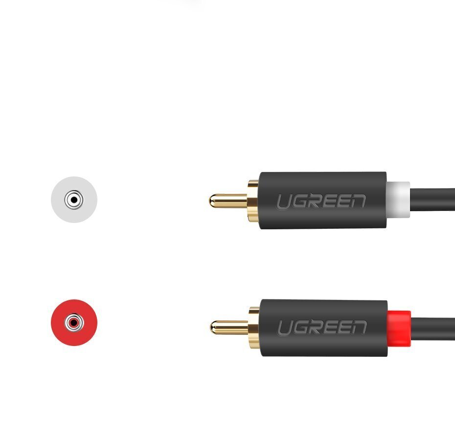 Kabelis Ugreen stereo 2RCA, Cinch 5m, pilkas (10520) kaina ir informacija | Kabeliai ir laidai | pigu.lt