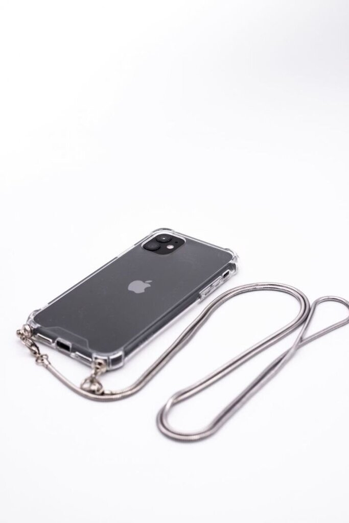 Evelatus iPhone 11 Pro Max Silicone TPU Transparent with Necklace Strap Silver kaina ir informacija | Telefono dėklai | pigu.lt